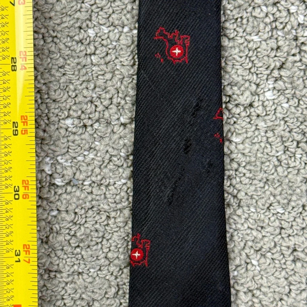 Vintage Warden-Brooks Pure Silk Tie Switzerland Swiss Map Red Black Necktie